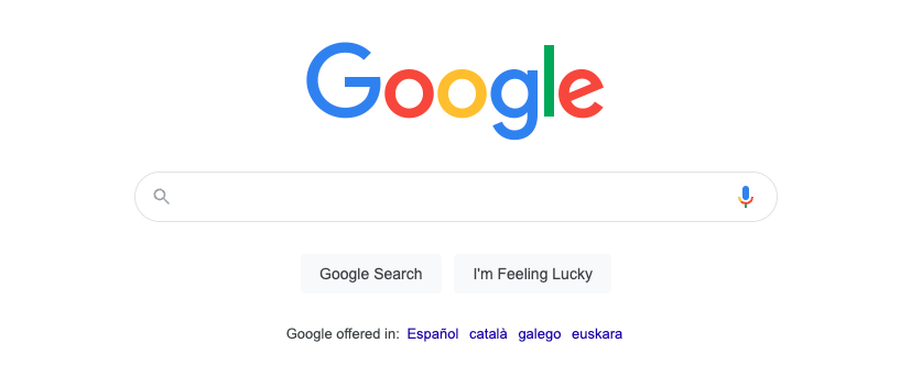 Google coloca su selector de idioma en la página y ofrece solo unas pocas opciones.