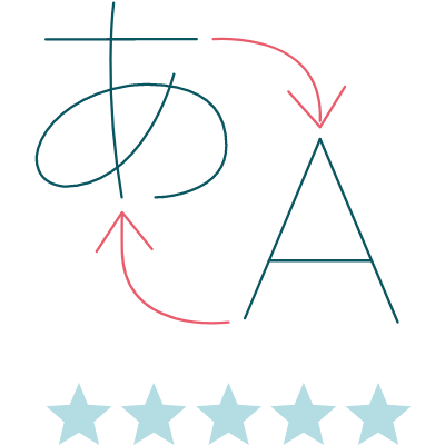 Illustration of a translation icon with a rating of five stars