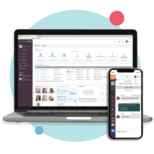 LanguageWire Platform working on a laptop and a smartphone